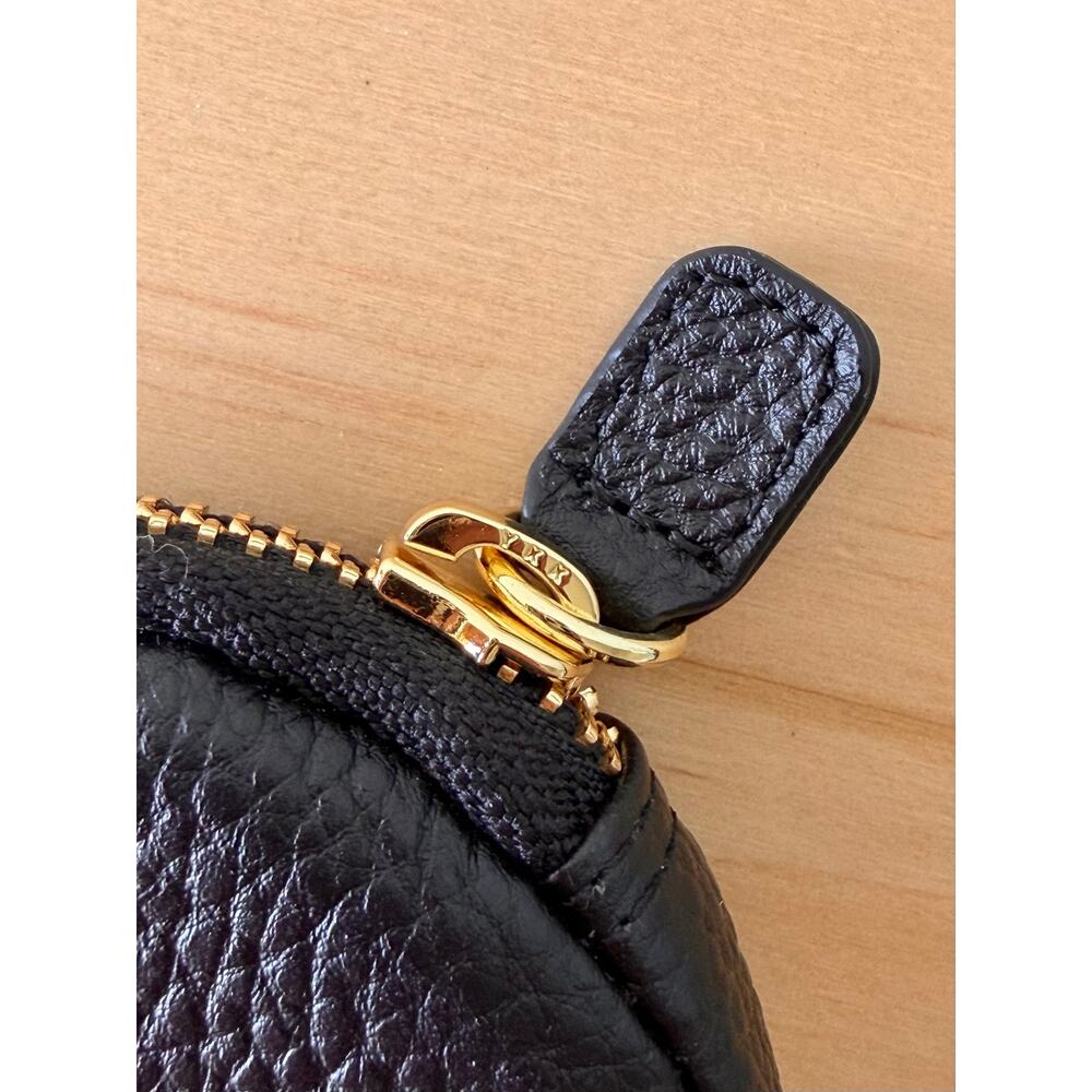 NEW Bandolier Mini Round Pouch Black Leather Gold Tone Hardware Bag Charm Flair - Picture 4 of 8